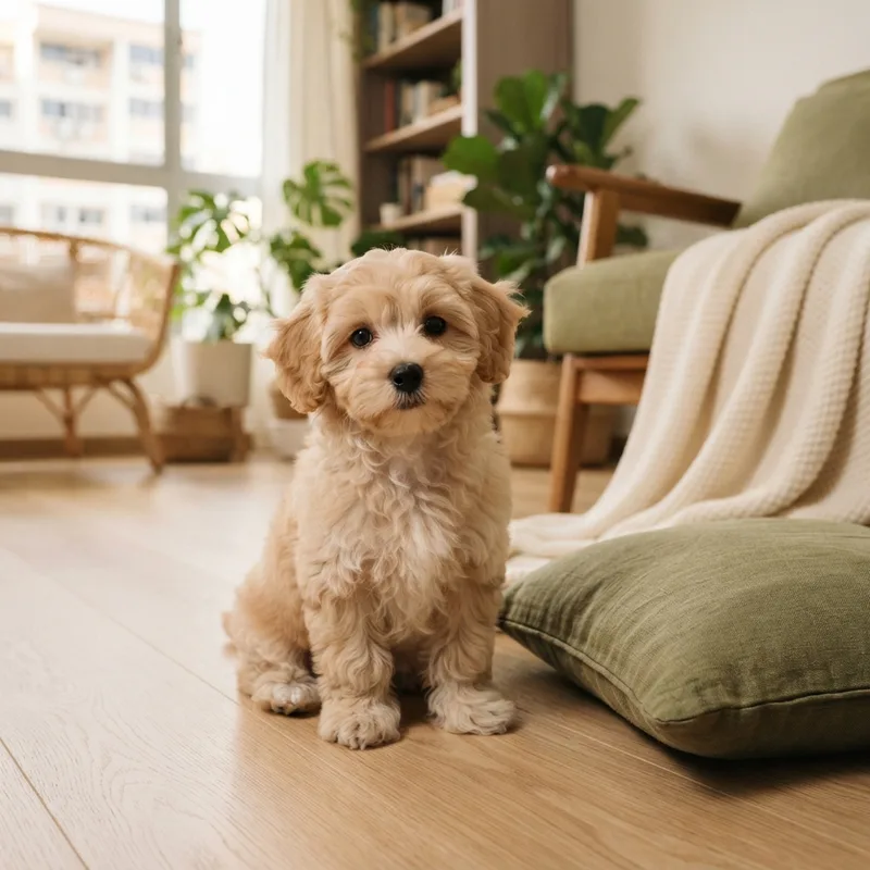 Cream apricot Maltipoo puppy with soft waves for sale in Singapore