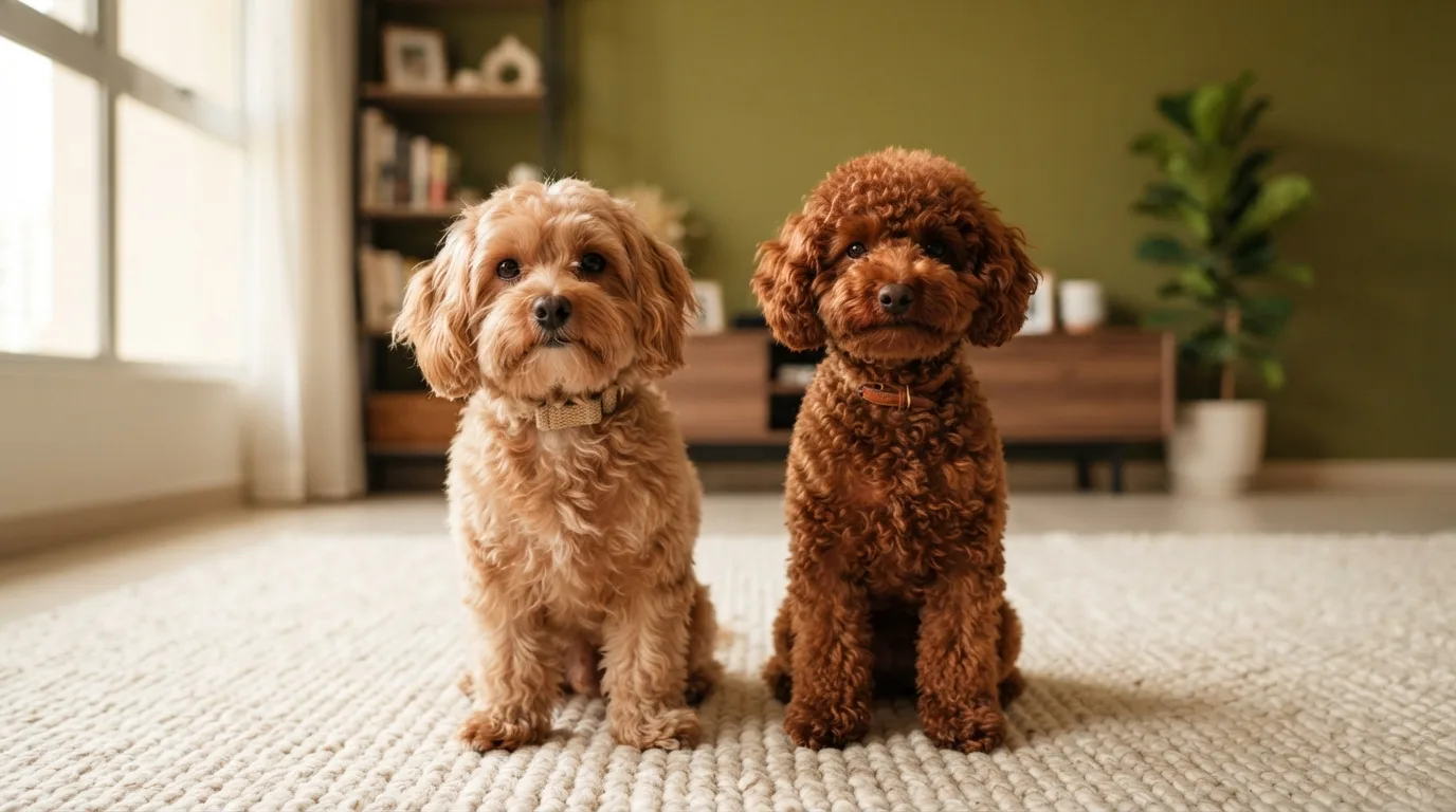 Maltipoo and Toy Poodle side by side