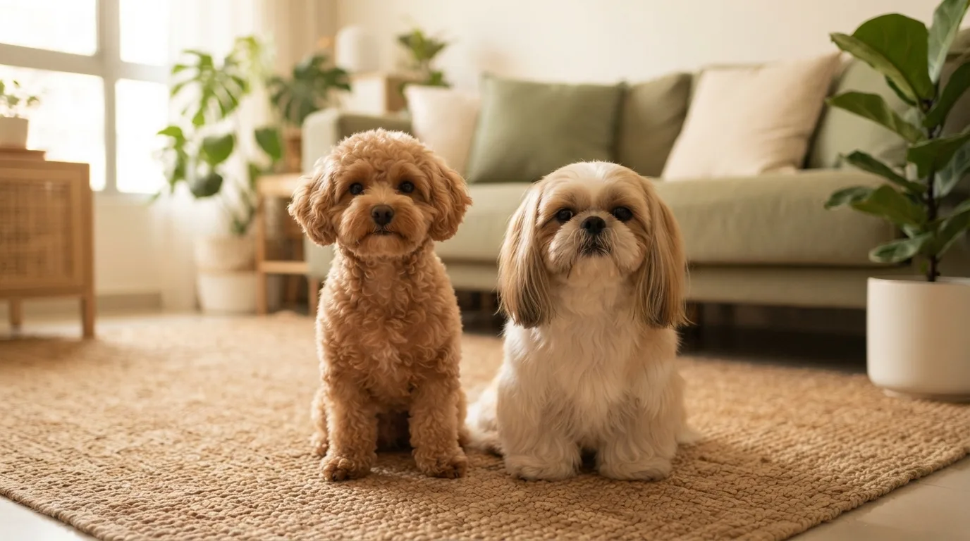 Maltipoo and Shih Tzu side by side