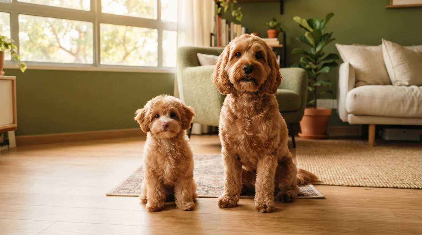 Maltipoo and Cockapoo side by side