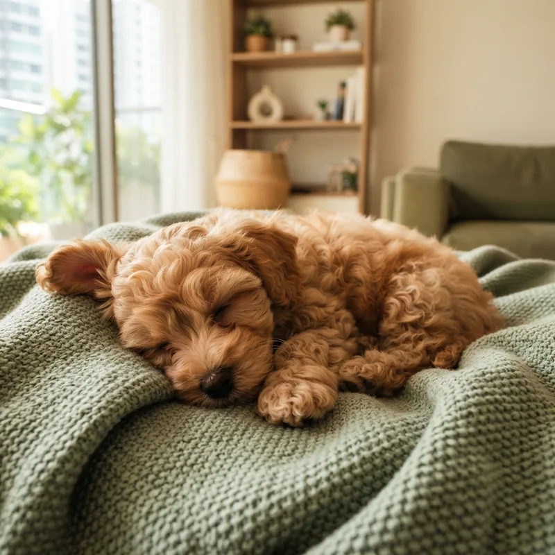 Deep apricot Maltipoo puppy with soft curls for sale in Singapore